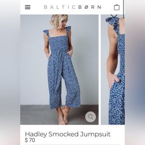 Baltic Born Hadley Smocked Blue Floral Jumpsuit size Large